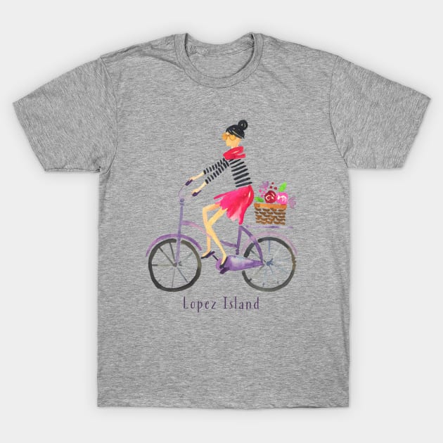 Lopez Island, San Juan Islands, WA Cute Girl on a Bike T-Shirt by Pine Hill Goods